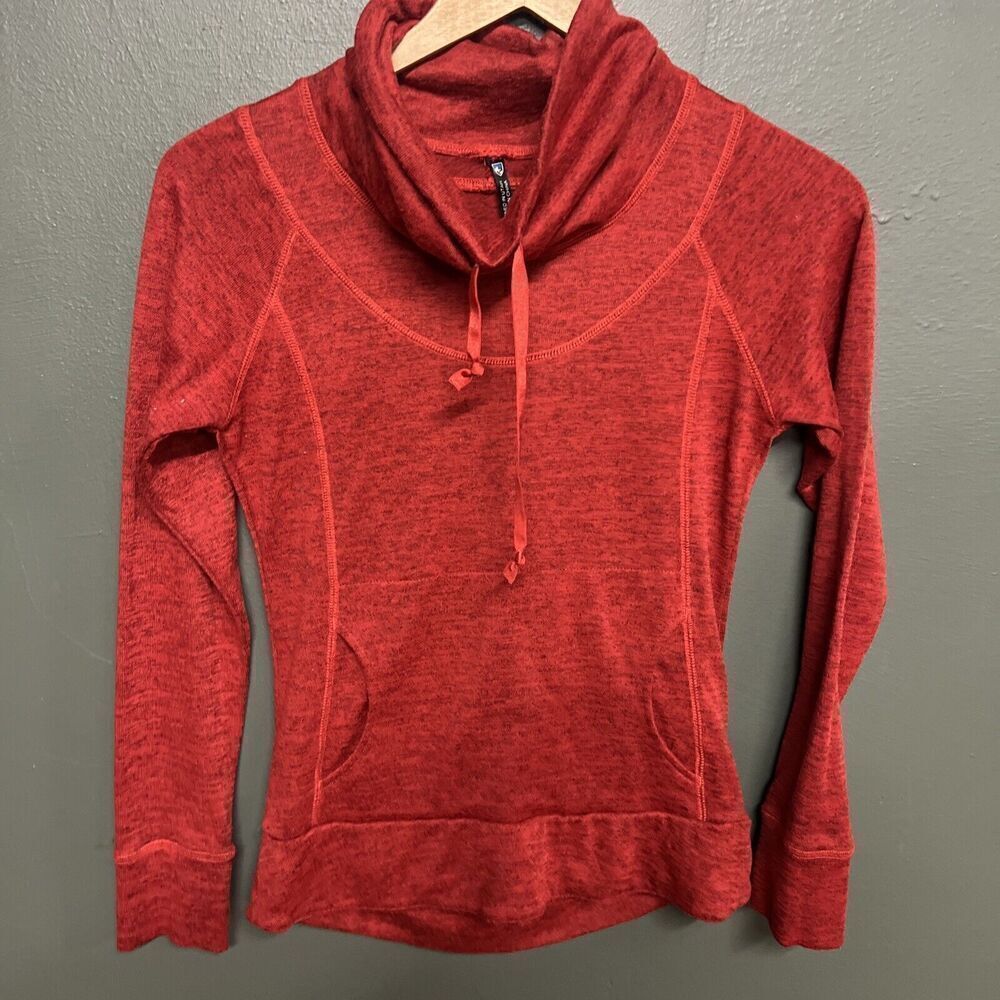 Kuhl Womens Lea Cowl Neck Pullover Sweater XS red Front Pocket W/Thumbholes
